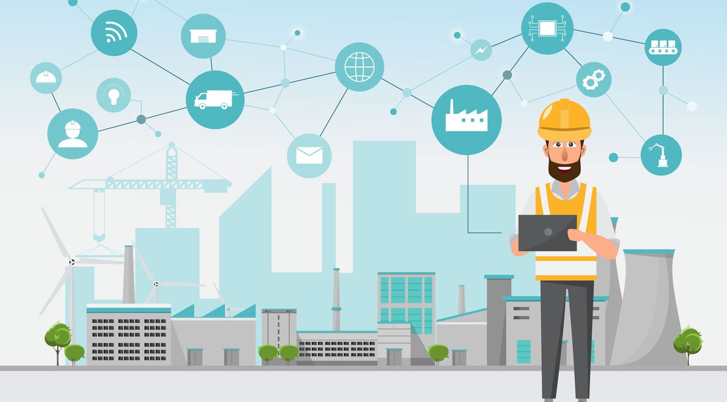 Digital fabrik med ingenir, dataanalyse og automatisering i industriel produktion.