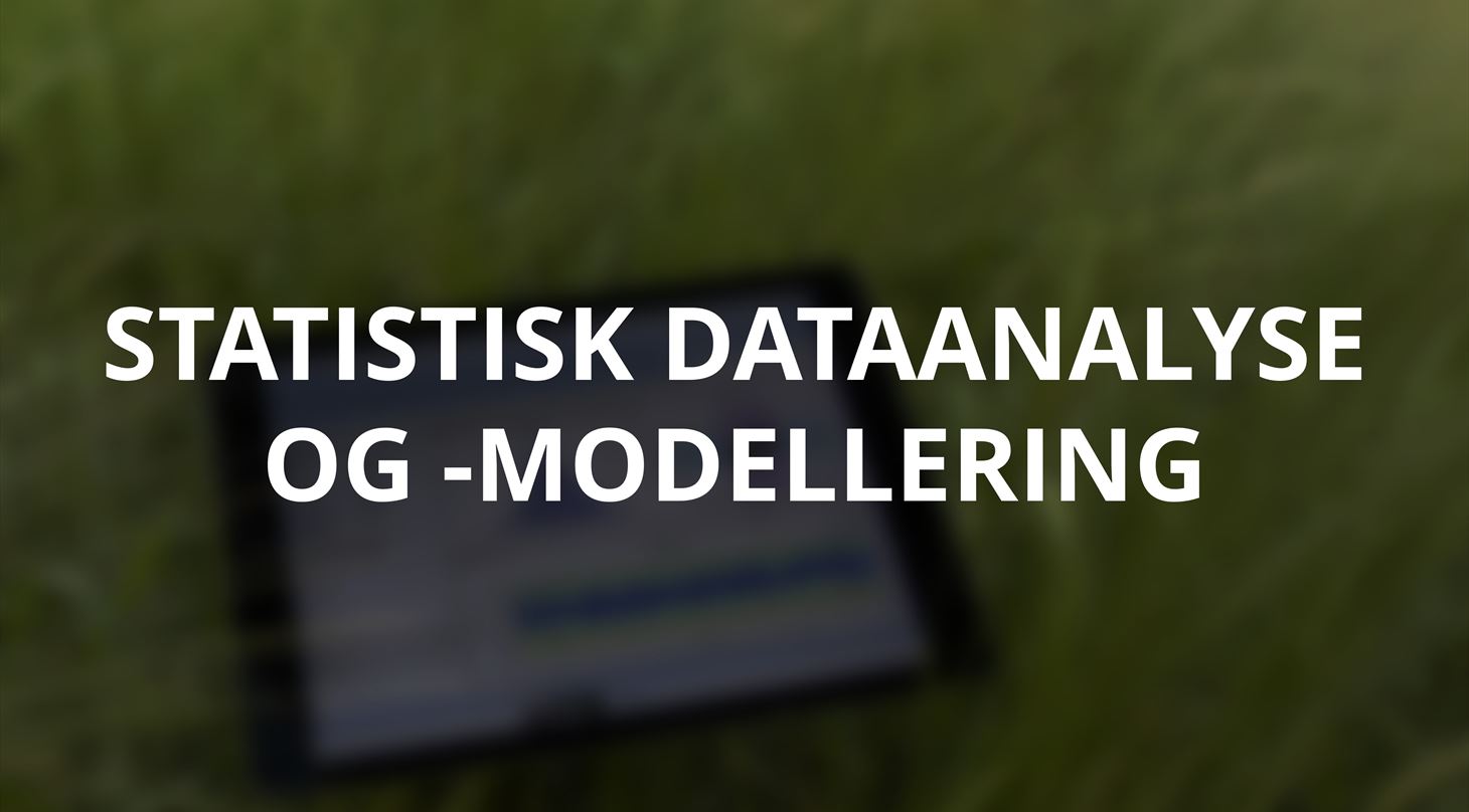 tekst: statistisk dataanalyse og modellering. baggrund: tablet med grafer på græs.