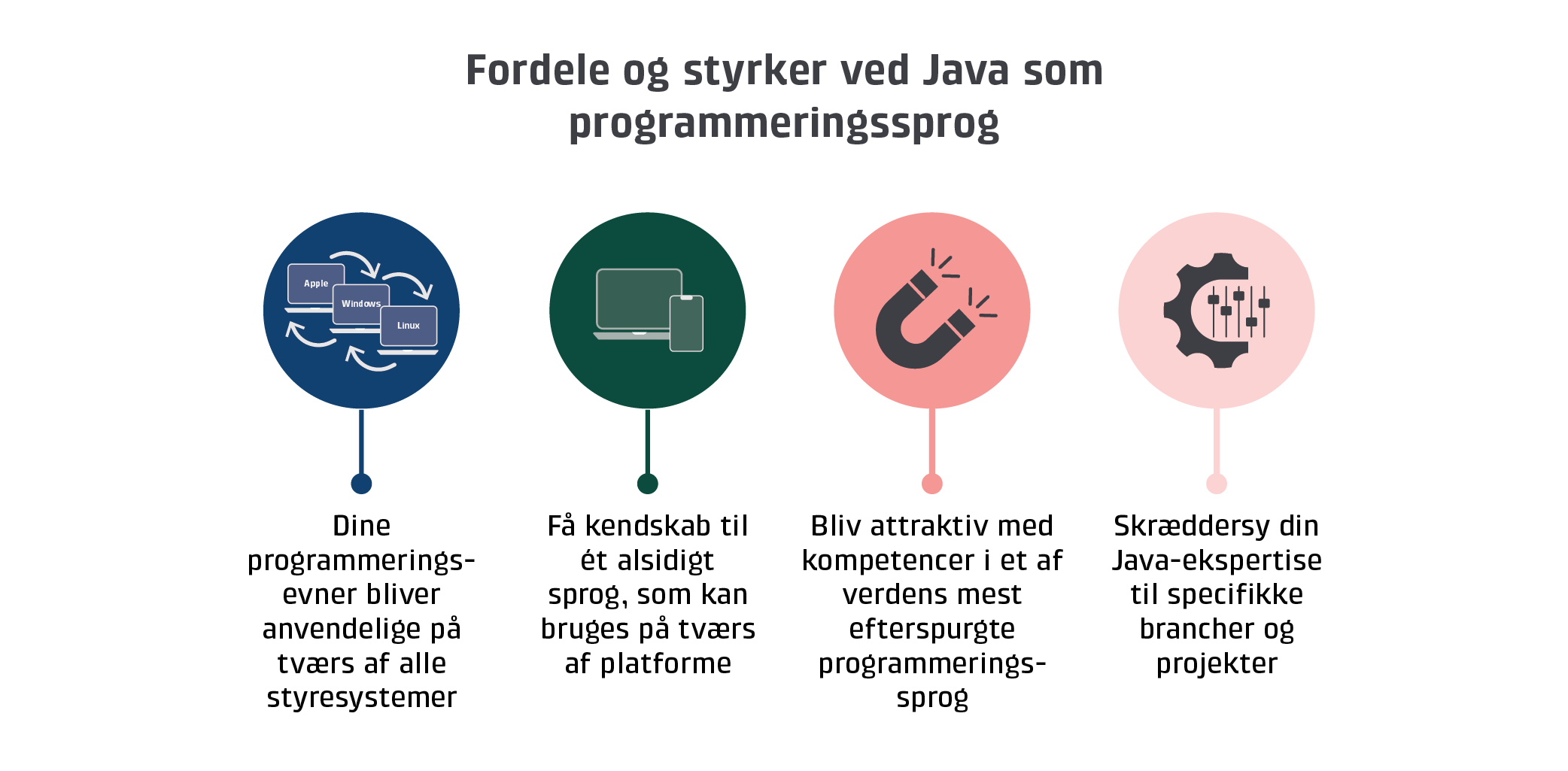 Grafikken viser fordele og styrker ved brug af Java som programmeringssprog